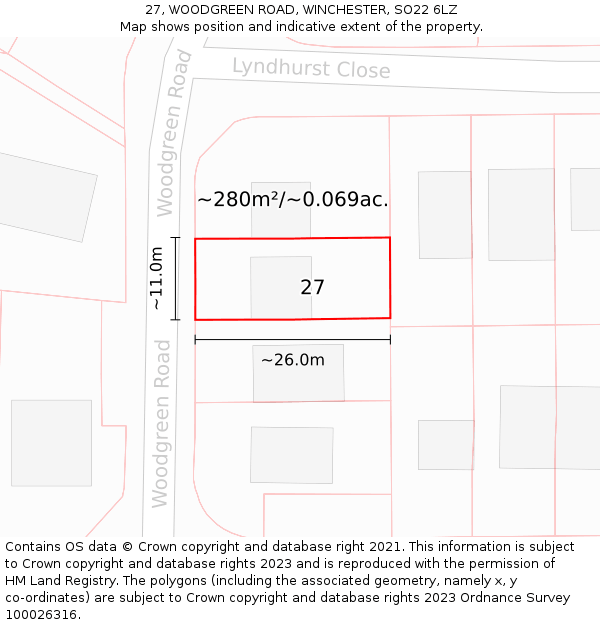 27, WOODGREEN ROAD, WINCHESTER, SO22 6LZ: Plot and title map