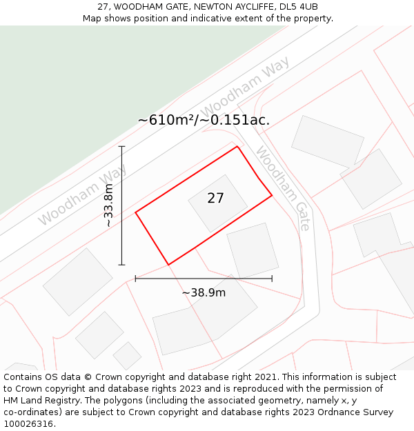 27, WOODHAM GATE, NEWTON AYCLIFFE, DL5 4UB: Plot and title map