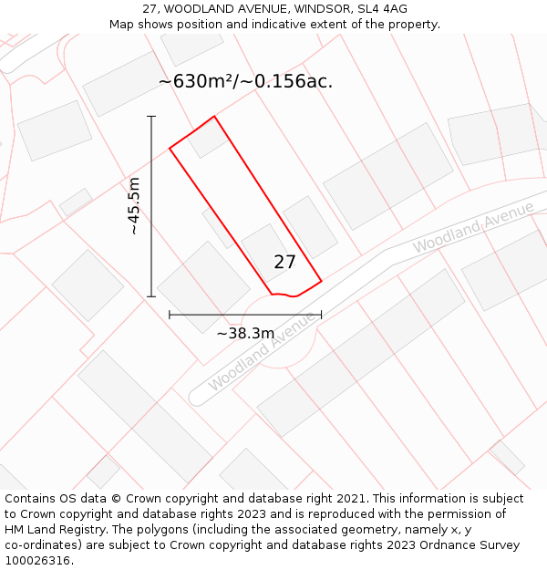 27, WOODLAND AVENUE, WINDSOR, SL4 4AG: Plot and title map