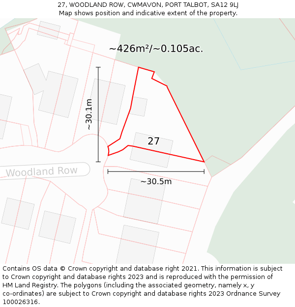 27, WOODLAND ROW, CWMAVON, PORT TALBOT, SA12 9LJ: Plot and title map