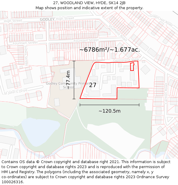 27, WOODLAND VIEW, HYDE, SK14 2JB: Plot and title map