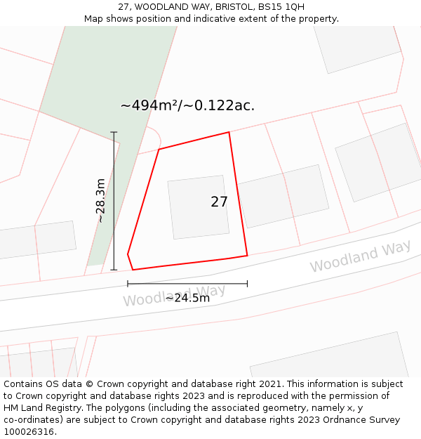 27, WOODLAND WAY, BRISTOL, BS15 1QH: Plot and title map