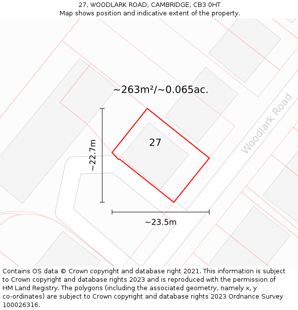 27, WOODLARK ROAD, CAMBRIDGE, CB3 0HT: Plot and title map