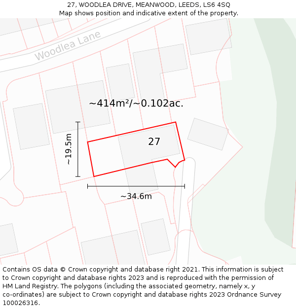 27, WOODLEA DRIVE, MEANWOOD, LEEDS, LS6 4SQ: Plot and title map