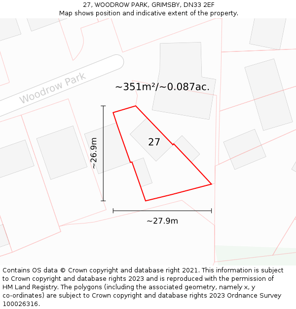 27, WOODROW PARK, GRIMSBY, DN33 2EF: Plot and title map