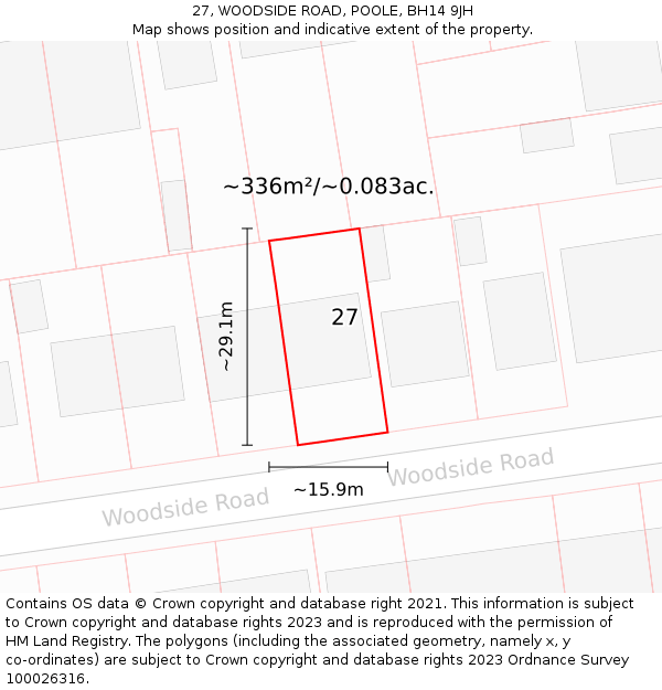 27, WOODSIDE ROAD, POOLE, BH14 9JH: Plot and title map