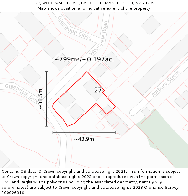 27, WOODVALE ROAD, RADCLIFFE, MANCHESTER, M26 1UA: Plot and title map