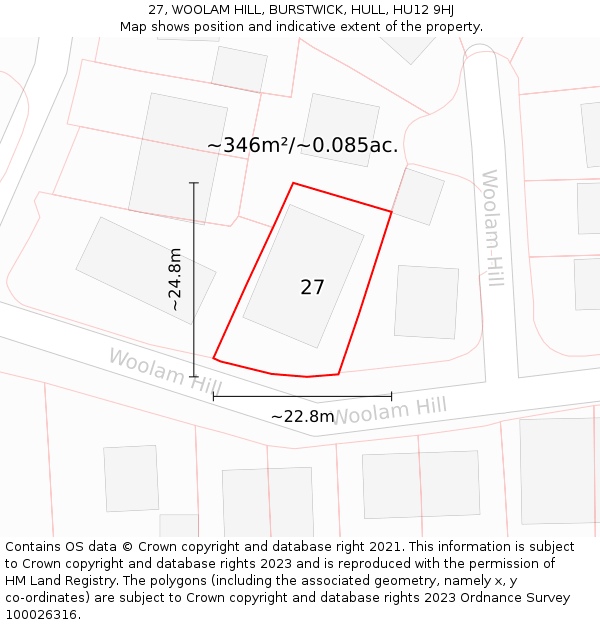 27, WOOLAM HILL, BURSTWICK, HULL, HU12 9HJ: Plot and title map