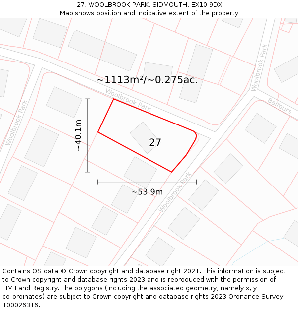 27, WOOLBROOK PARK, SIDMOUTH, EX10 9DX: Plot and title map