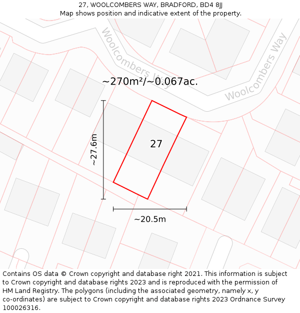 27, WOOLCOMBERS WAY, BRADFORD, BD4 8JJ: Plot and title map