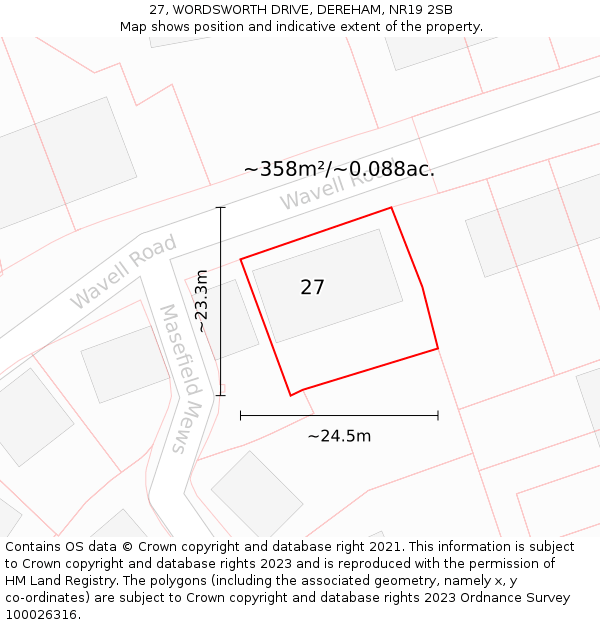 27, WORDSWORTH DRIVE, DEREHAM, NR19 2SB: Plot and title map