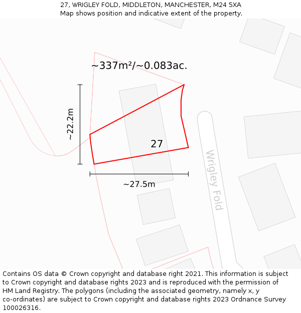 27, WRIGLEY FOLD, MIDDLETON, MANCHESTER, M24 5XA: Plot and title map