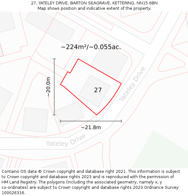 27, YATELEY DRIVE, BARTON SEAGRAVE, KETTERING, NN15 6BN: Plot and title map