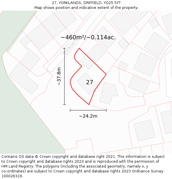 27, YORKLANDS, DRIFFIELD, YO25 5YT: Plot and title map