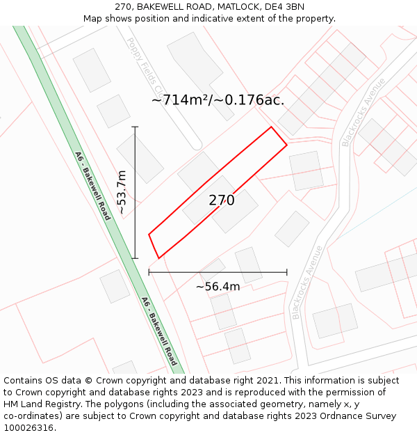 270, BAKEWELL ROAD, MATLOCK, DE4 3BN: Plot and title map