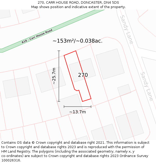 270, CARR HOUSE ROAD, DONCASTER, DN4 5DS: Plot and title map