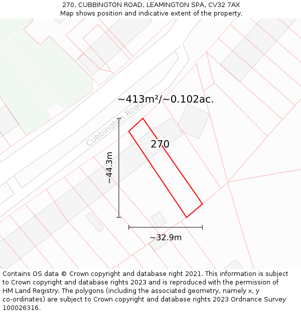 270, CUBBINGTON ROAD, LEAMINGTON SPA, CV32 7AX: Plot and title map