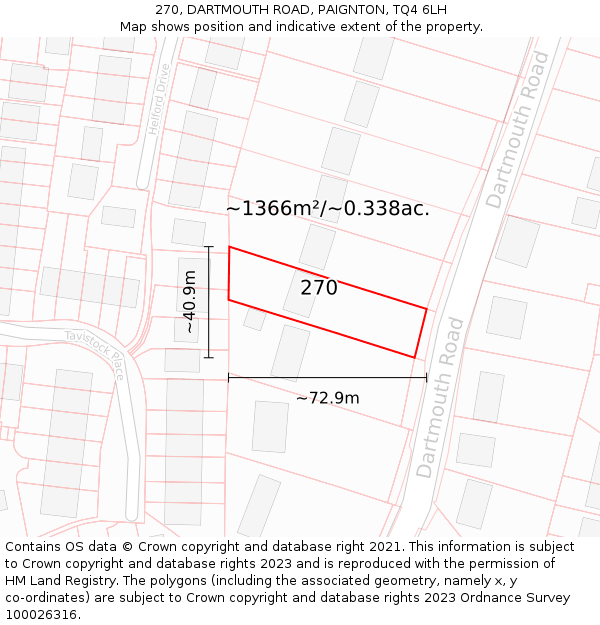 270, DARTMOUTH ROAD, PAIGNTON, TQ4 6LH: Plot and title map