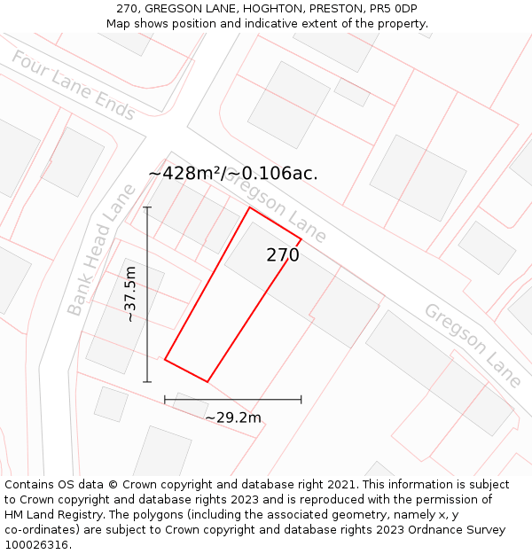 270, GREGSON LANE, HOGHTON, PRESTON, PR5 0DP: Plot and title map