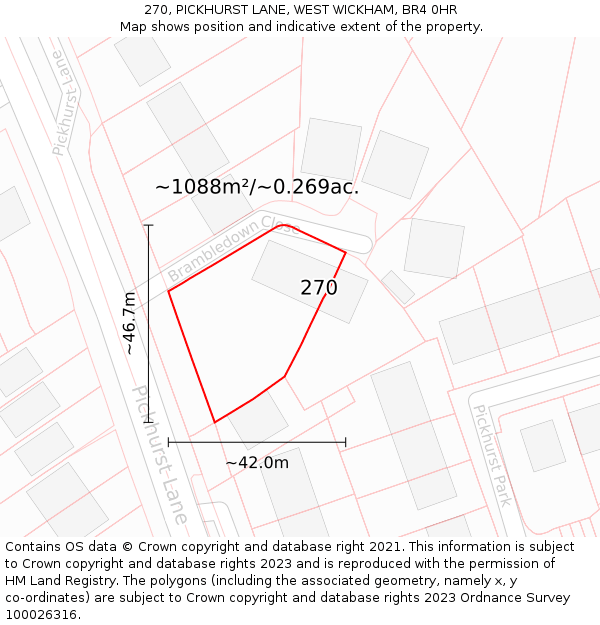 270, PICKHURST LANE, WEST WICKHAM, BR4 0HR: Plot and title map