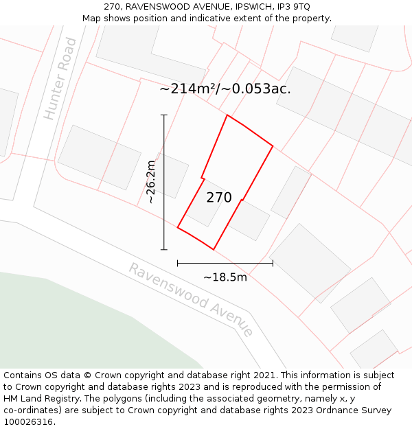 270, RAVENSWOOD AVENUE, IPSWICH, IP3 9TQ: Plot and title map