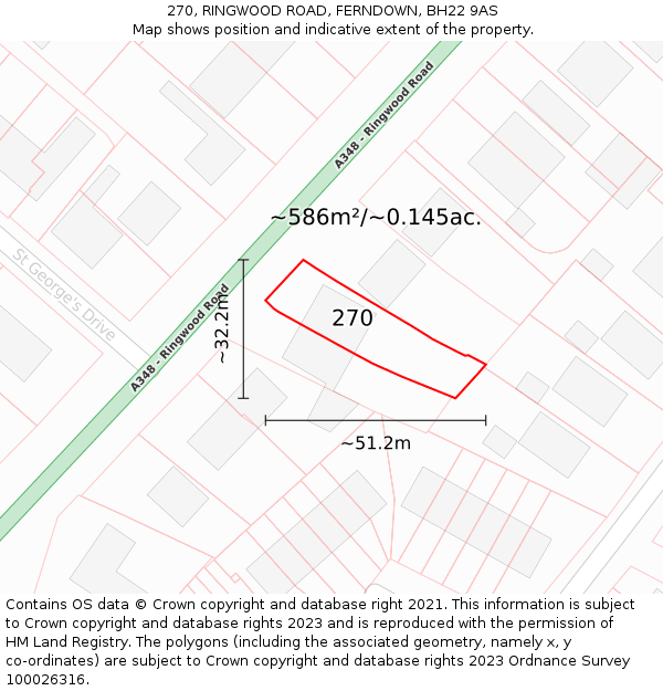 270, RINGWOOD ROAD, FERNDOWN, BH22 9AS: Plot and title map