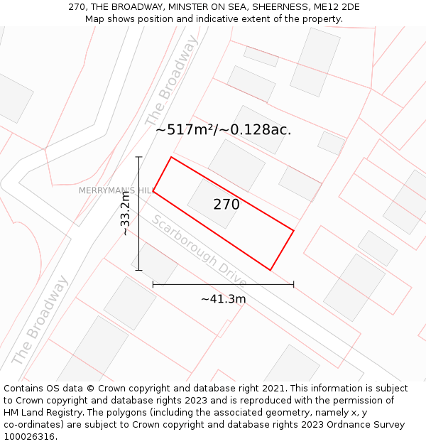 270, THE BROADWAY, MINSTER ON SEA, SHEERNESS, ME12 2DE: Plot and title map
