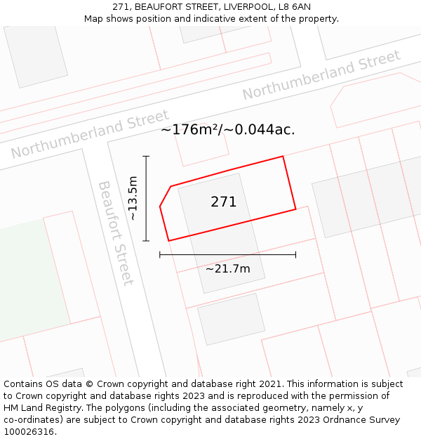 271, BEAUFORT STREET, LIVERPOOL, L8 6AN: Plot and title map