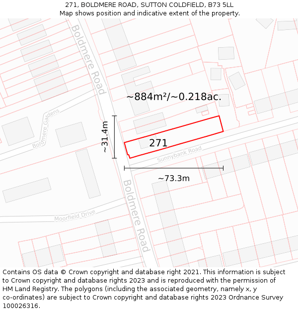 271, BOLDMERE ROAD, SUTTON COLDFIELD, B73 5LL: Plot and title map