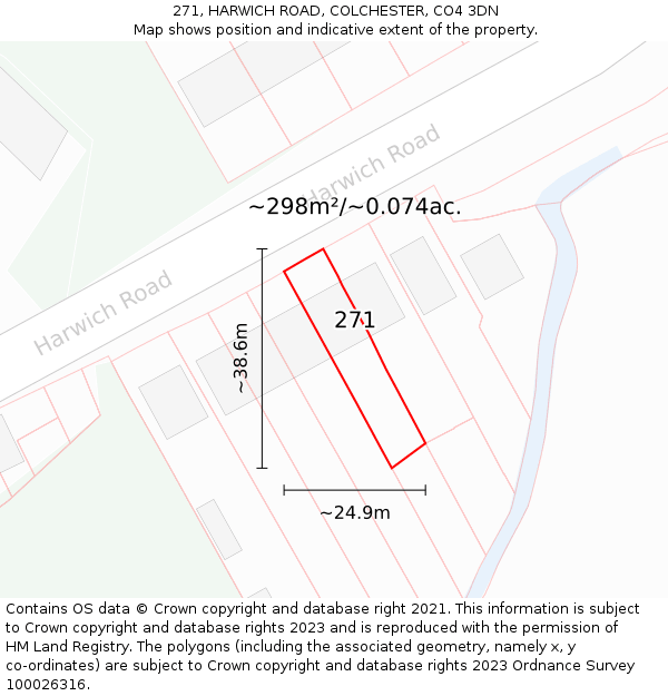 271, HARWICH ROAD, COLCHESTER, CO4 3DN: Plot and title map