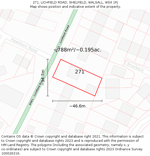 271, LICHFIELD ROAD, SHELFIELD, WALSALL, WS4 1PJ: Plot and title map