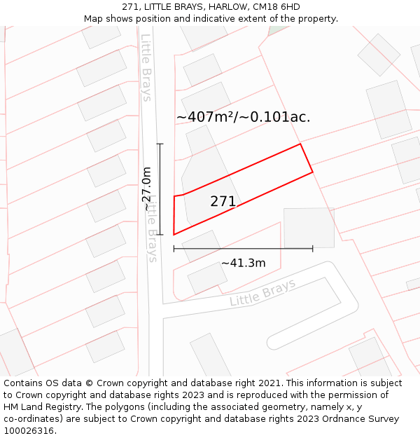 271, LITTLE BRAYS, HARLOW, CM18 6HD: Plot and title map