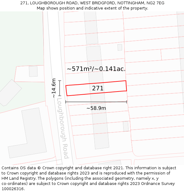 271, LOUGHBOROUGH ROAD, WEST BRIDGFORD, NOTTINGHAM, NG2 7EG: Plot and title map