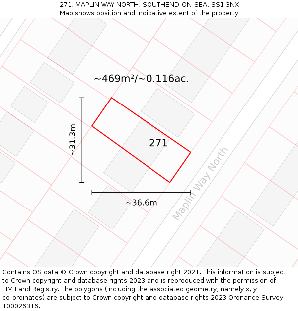 271, MAPLIN WAY NORTH, SOUTHEND-ON-SEA, SS1 3NX: Plot and title map