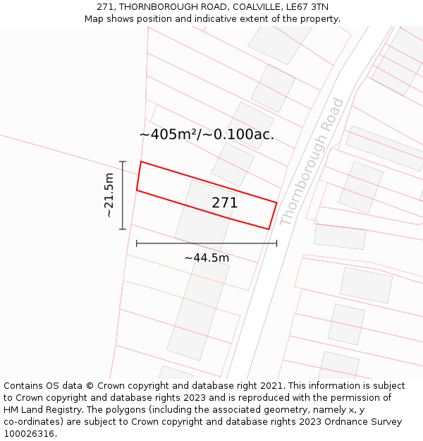 271, THORNBOROUGH ROAD, COALVILLE, LE67 3TN: Plot and title map