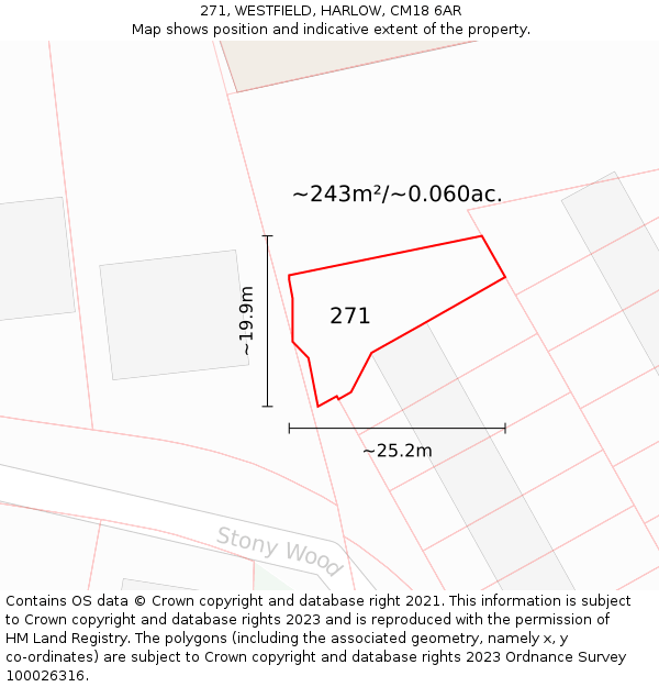 271, WESTFIELD, HARLOW, CM18 6AR: Plot and title map