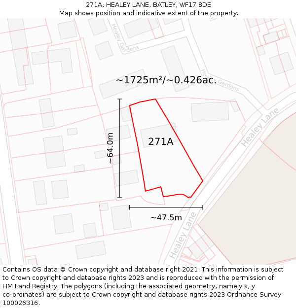 271A, HEALEY LANE, BATLEY, WF17 8DE: Plot and title map