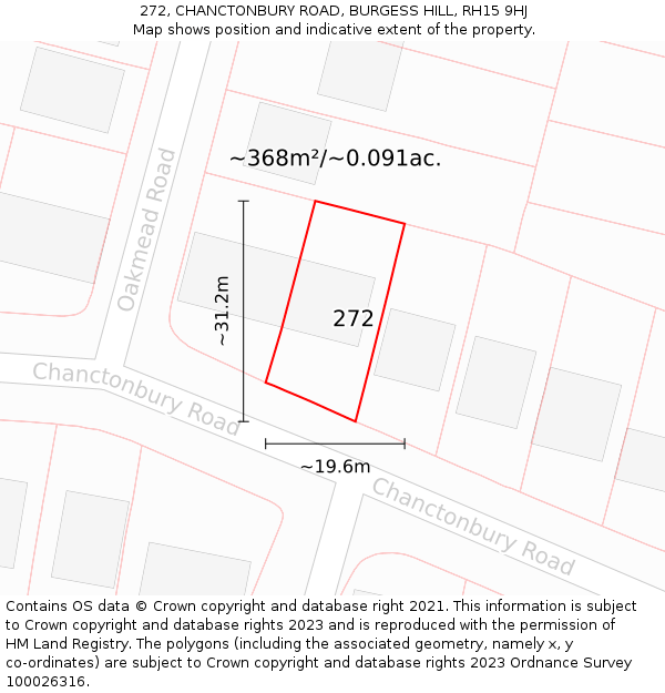 272, CHANCTONBURY ROAD, BURGESS HILL, RH15 9HJ: Plot and title map