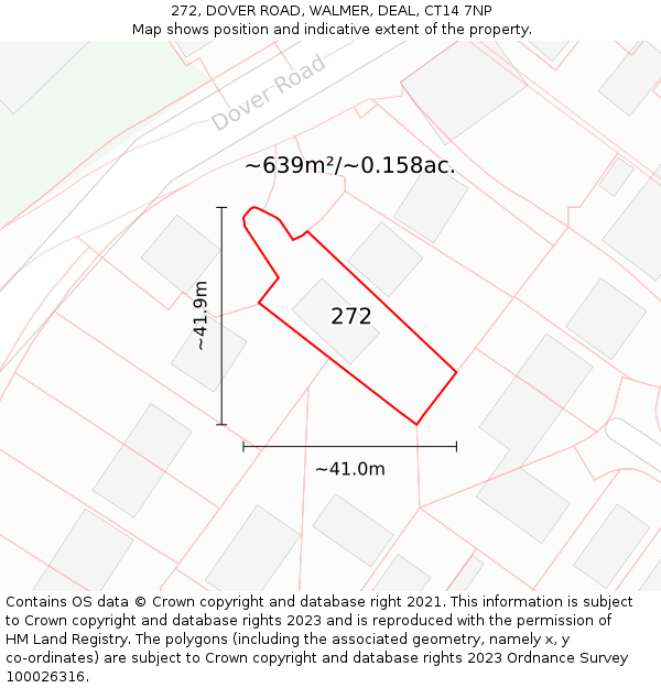 272, DOVER ROAD, WALMER, DEAL, CT14 7NP: Plot and title map