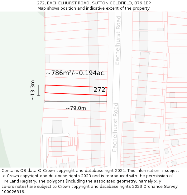 272, EACHELHURST ROAD, SUTTON COLDFIELD, B76 1EP: Plot and title map