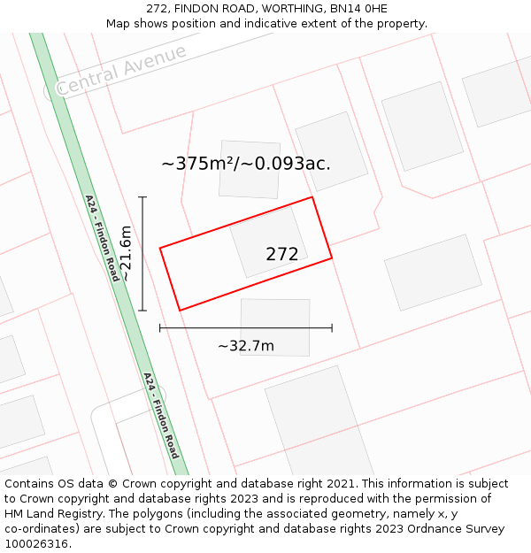 272, FINDON ROAD, WORTHING, BN14 0HE: Plot and title map