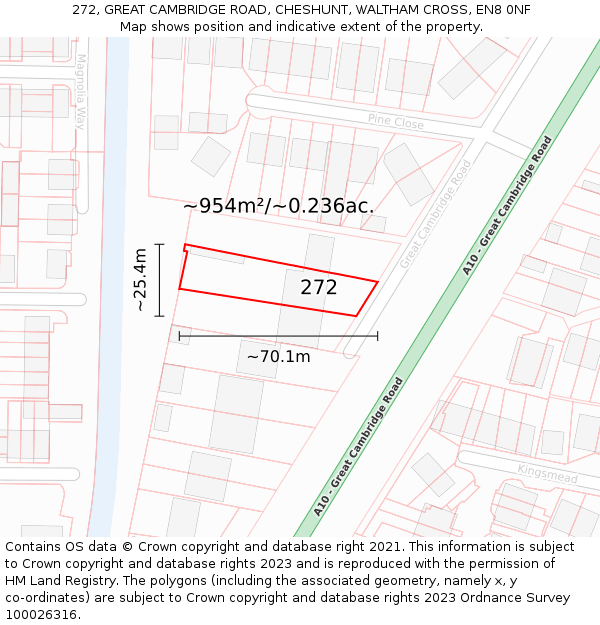 272, GREAT CAMBRIDGE ROAD, CHESHUNT, WALTHAM CROSS, EN8 0NF: Plot and title map