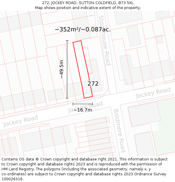 272, JOCKEY ROAD, SUTTON COLDFIELD, B73 5XL: Plot and title map