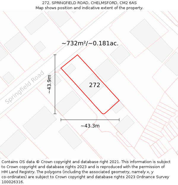 272, SPRINGFIELD ROAD, CHELMSFORD, CM2 6AS: Plot and title map