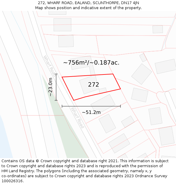 272, WHARF ROAD, EALAND, SCUNTHORPE, DN17 4JN: Plot and title map