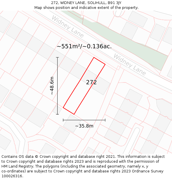 272, WIDNEY LANE, SOLIHULL, B91 3JY: Plot and title map