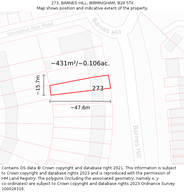 273, BARNES HILL, BIRMINGHAM, B29 5TX: Plot and title map