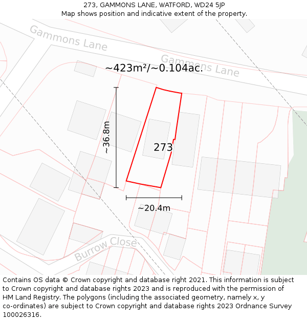 273, GAMMONS LANE, WATFORD, WD24 5JP: Plot and title map