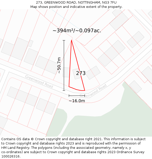 273, GREENWOOD ROAD, NOTTINGHAM, NG3 7FU: Plot and title map