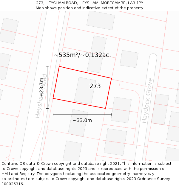 273, HEYSHAM ROAD, HEYSHAM, MORECAMBE, LA3 1PY: Plot and title map